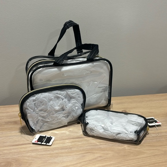 Set of Clear (black and gold trim) zipper organizer bags makeup, travel set of 3 - Picture 1 of 5